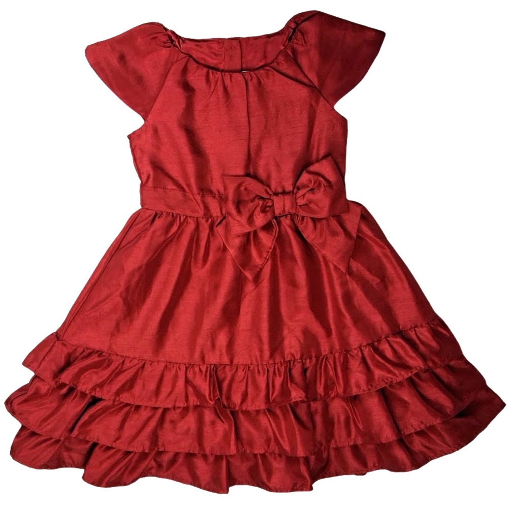 Gymboree Girls Sz 6 Solid Red‎ Bow Holiday Dress 2023 Tiered Short Sleeve